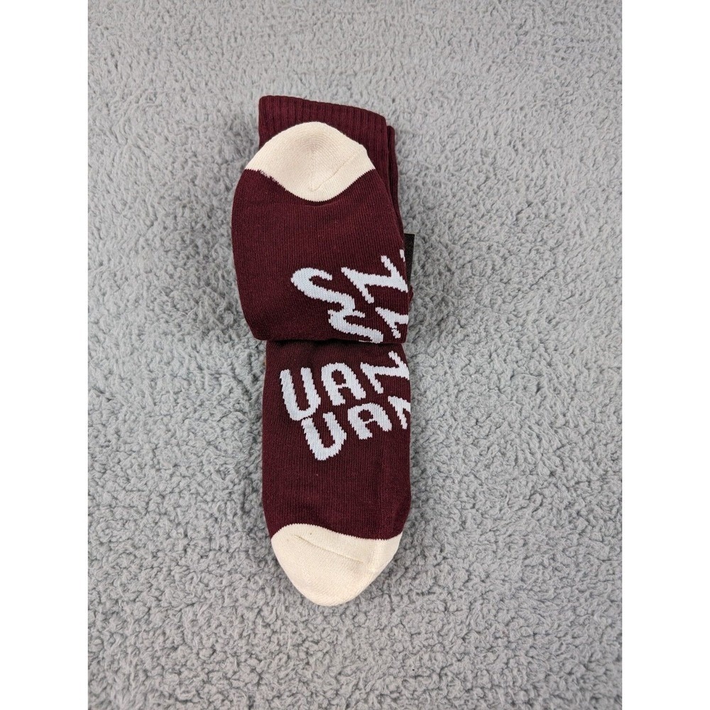Vans Crew Socks Mens Womens 6.5-9 Burgundy Red Sunflower Plants Floral Athletic - Picture 4 of 4